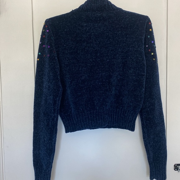 Honey Punch Navy Blue Embroidered Turtleneck Sweater - Picture 7 of 8
